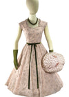 Charming Late 1950s Pink Floral Cameo Plissé Dress- NEW!