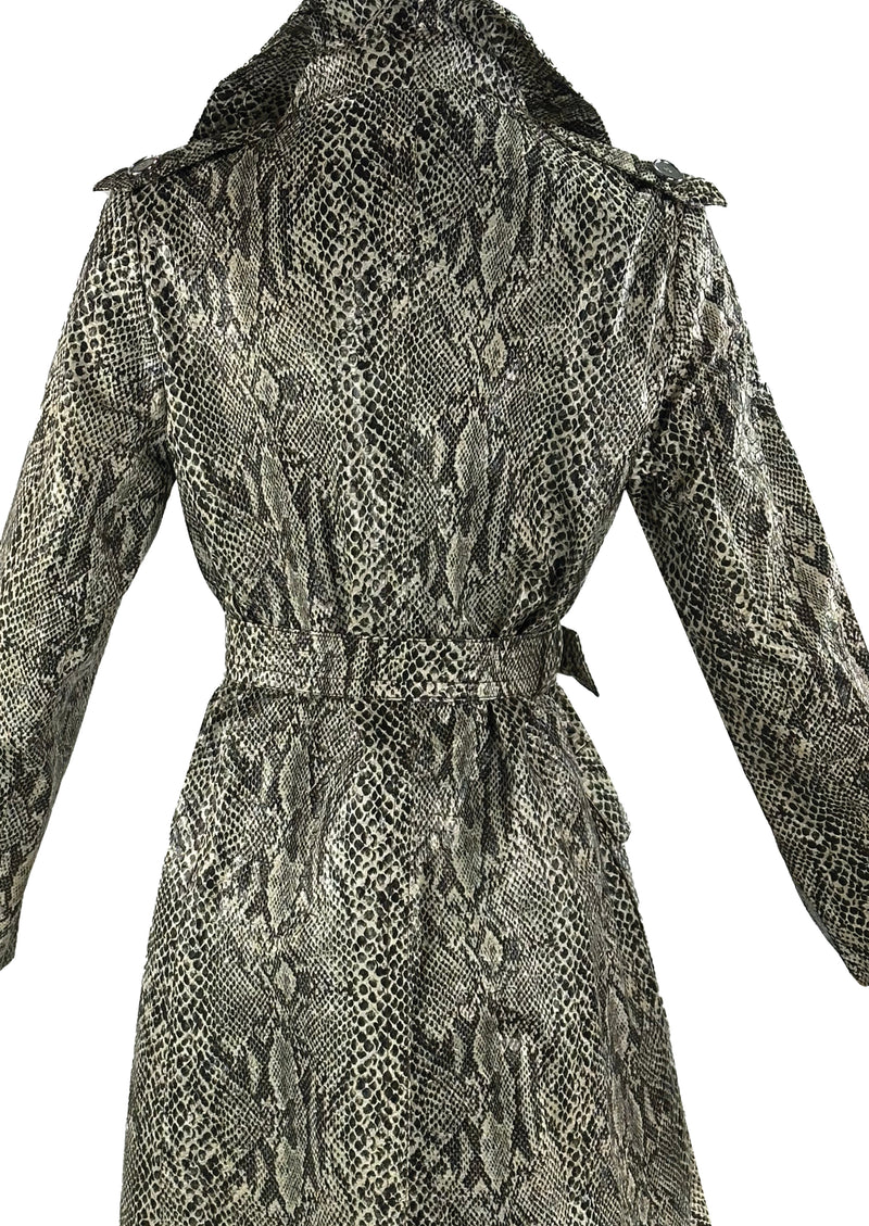 Vintage 1970s Python Print Vinyl Trench Coat - NEW!