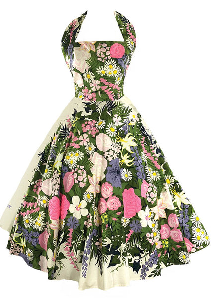 Vintage 1950s Floral Garden Halter Cotton Dress- New! – Coutura Vintage