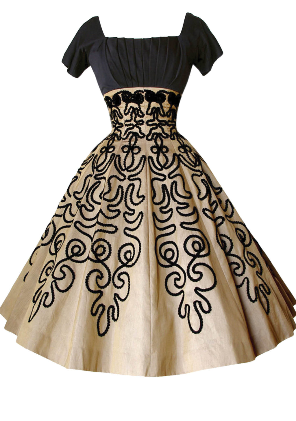 1950s Bronze Organdy with Soutache Trim Party Dress - New