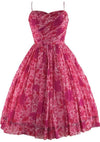 Vintage 1950s Fuchsia Pink Rose Print Chiffon Dress - New!