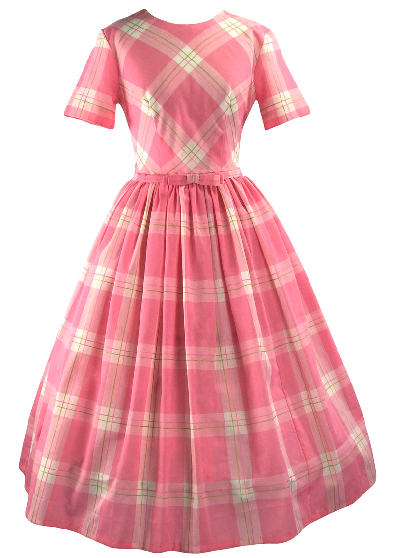 Vintage 1950s Pink Plaid Cotton Blend Dress- New!