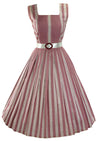 Early 1960s Pleated Pink and White Geometric Stripe Dress- New! (SOLD)