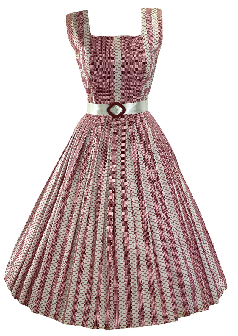 Early 1960s Pleated Pink and White Geometric Stripe Dress- New! (SOLD)