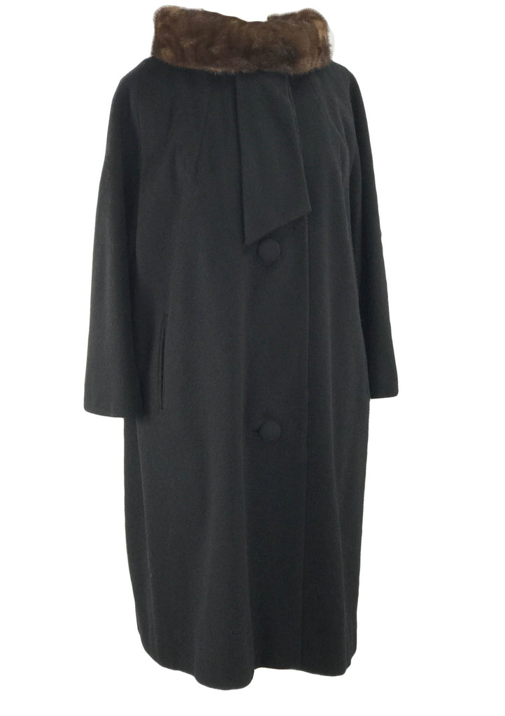 1960s Couture Lilli Ann Black Wool Coat with Mink Collar- New!