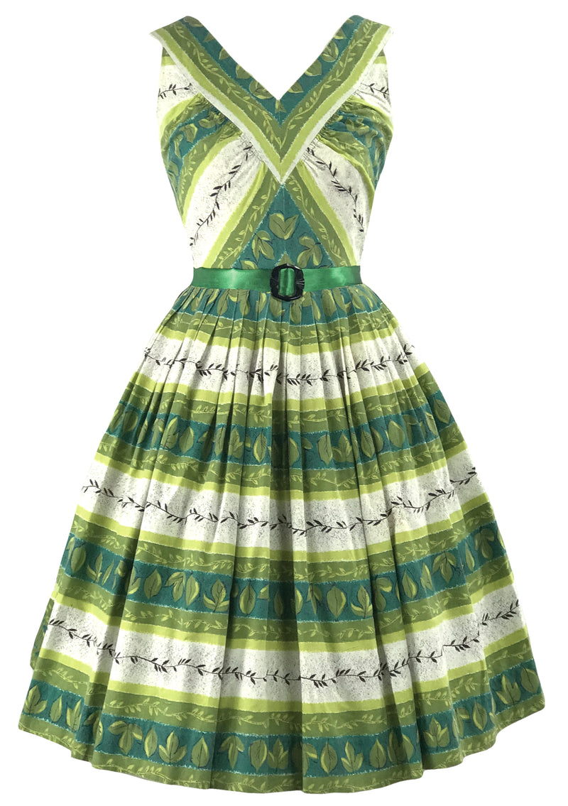 1950s Toni Todd Green Cotton Stripe Dress- New!