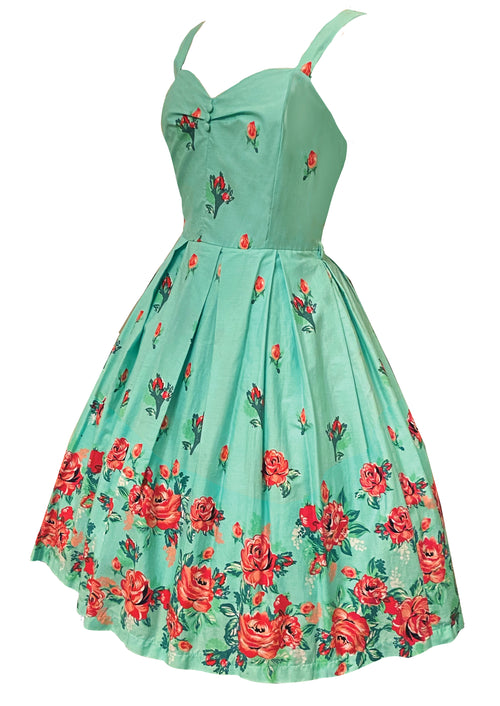 Recreation of Mint Green Cotton Roses Border Print Dress - New!