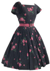 Vintage 1950s Pink Roses on Black Cotton Dress- New!