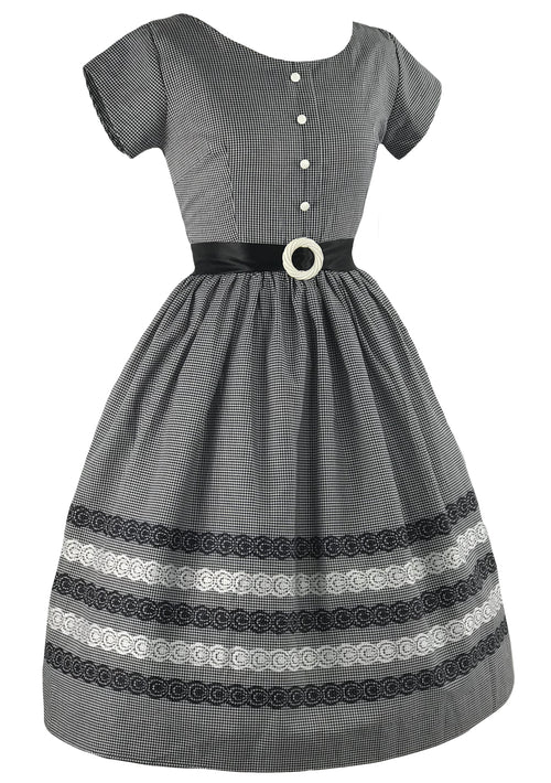 Vintage 1950s B&W Gingham with Border Print Dress- New!