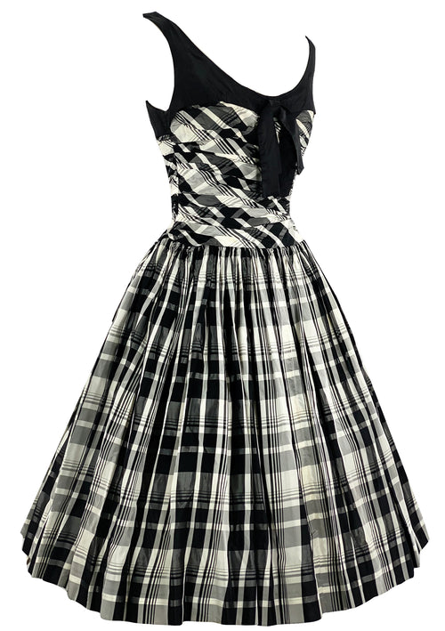 Striking 1950s B&W Plaid Taffeta Dress- New!