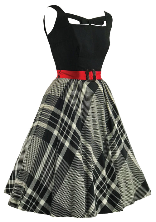 Vintage 1950s Black Plaid Cotton & Wool Dress- New!