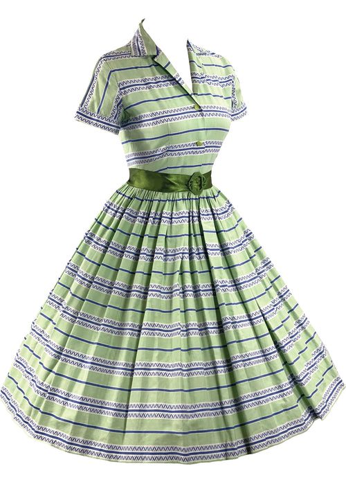 Late 1950s Blue and Green Stripe Cotton Dres - NEW!