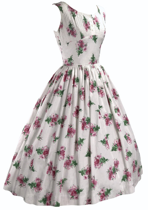 1950s Pink Cabbage Roses on White Cotton Dress- New! (RESERVED)