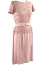 Vintage 1950s Pink Linen Blend Dress with Lace Inserts  - New!