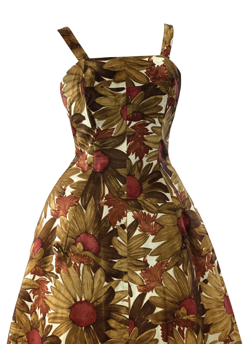 Early 1960s Designer Sunflower Silk Blend Cocktail Dress - New!(