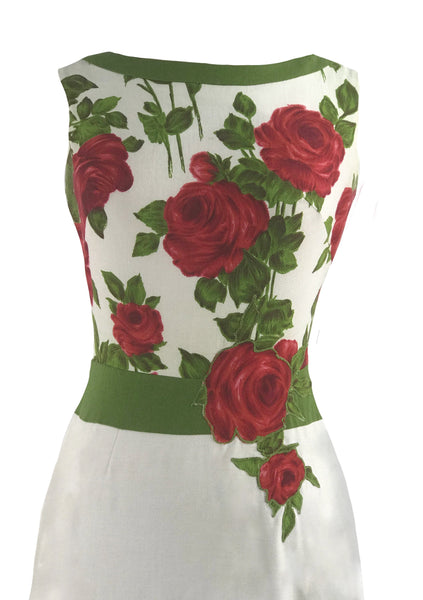 Vintage 1960s White Linen Dress with Red Roses- New! (RESERVED ...