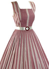 Early 1960s Pleated Pink and White Geometric Stripe Dress- New! (SOLD)