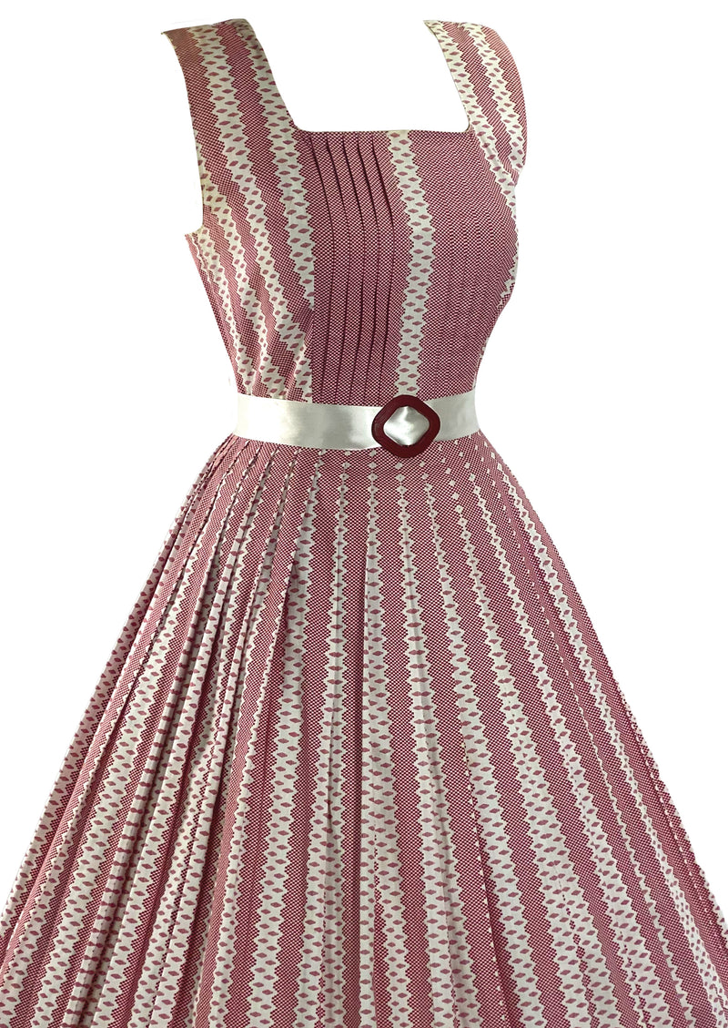 Early 1960s Pleated Pink and White Geometric Stripe Dress- New! (SOLD)