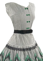 Vintage 1950s Green & Black Geometric Novelty Print Dress- New!