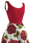 1950s Red Roses Cotton & Chiffon Dress With Sequins- New!