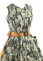 Late 1950 Early 1960 Latin Numerals Novelty Print Cotton Dress - New!