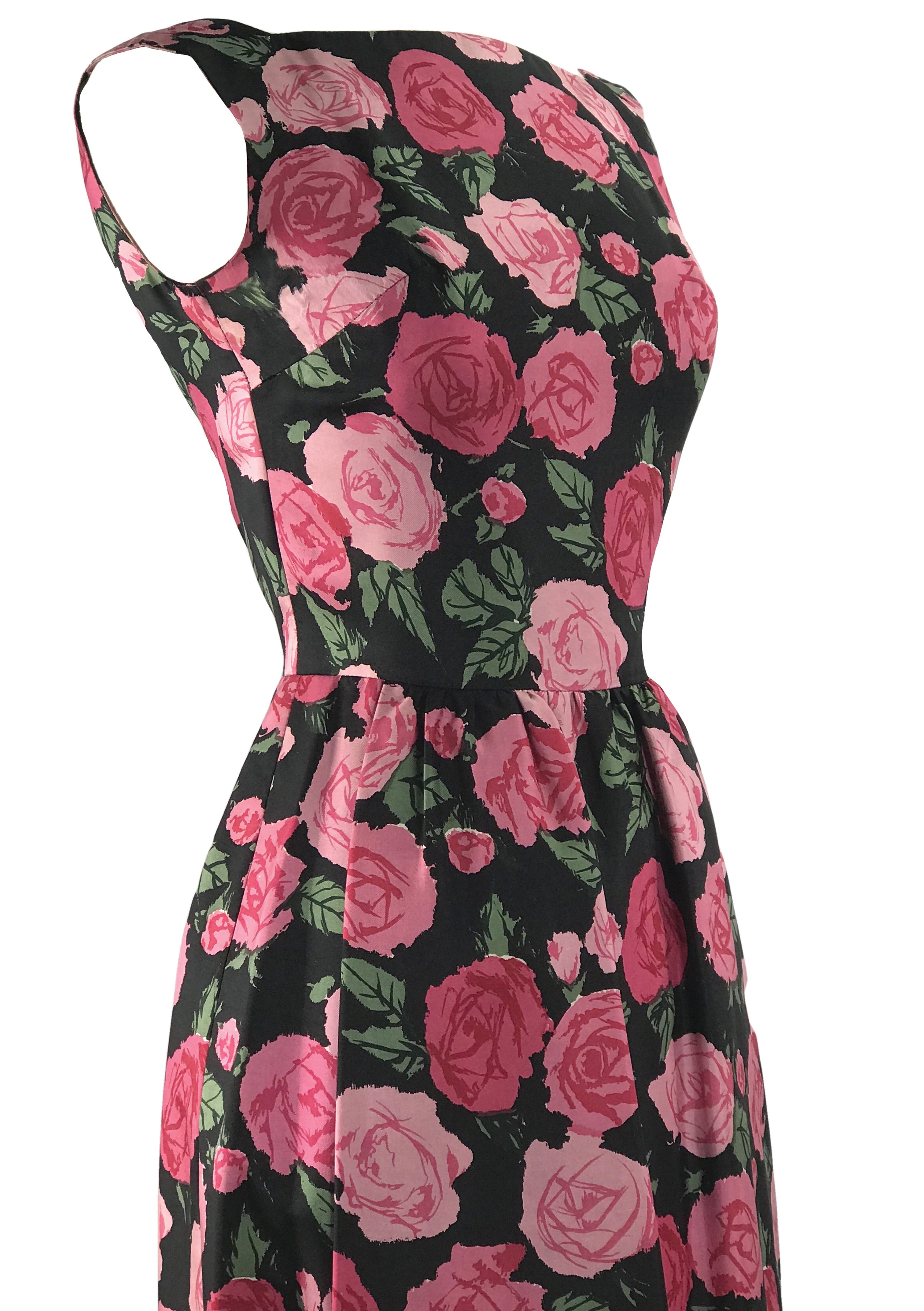 Vintage Late 1950s Pink Roses Silk Dress - New! (TAMMY) – Coutura Vintage