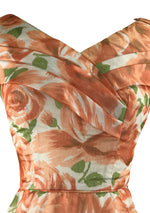 Late 1950s to Early 1960s Orange Roses Wiggle Dress - New!