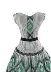 Vintage 1950s Green & Black Geometric Novelty Print Dress- New!