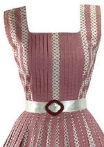 Early 1960s Pleated Pink and White Geometric Stripe Dress- New! (SOLD)