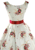 1950s Pink Roses Bouquet Pique Dress  - SOLD