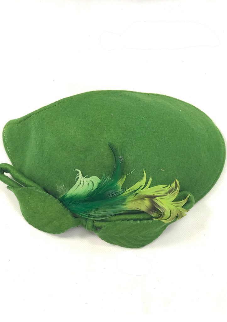 Charming Vintage 1950s Pea Green Wool Hat - New!