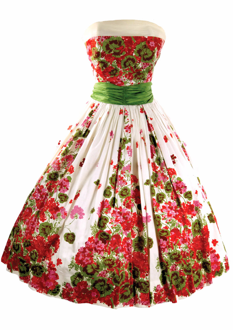 Vintage 1950s Floral Border Garden Party Dress - New!