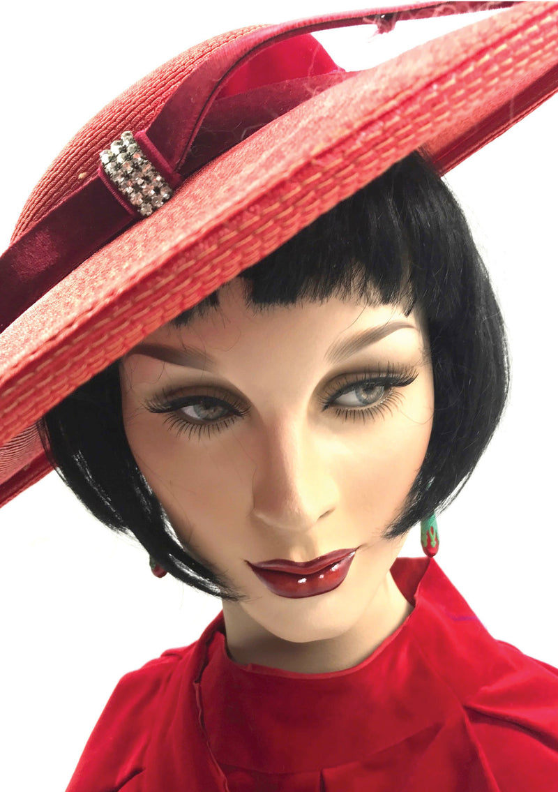 Stylish Vintage 1950s Red Platter Hat - New!